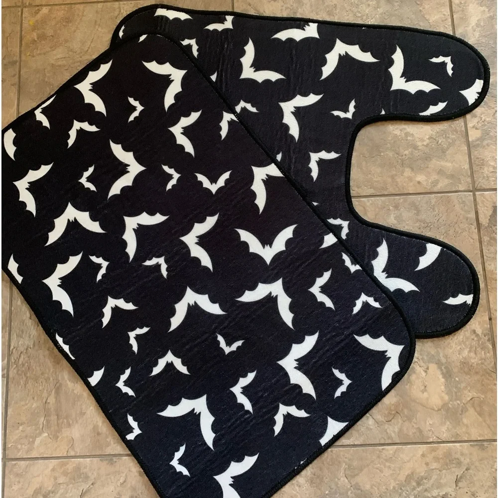 Dolls Kill Black Bats Bath Shower Rugs Set Duo NWT